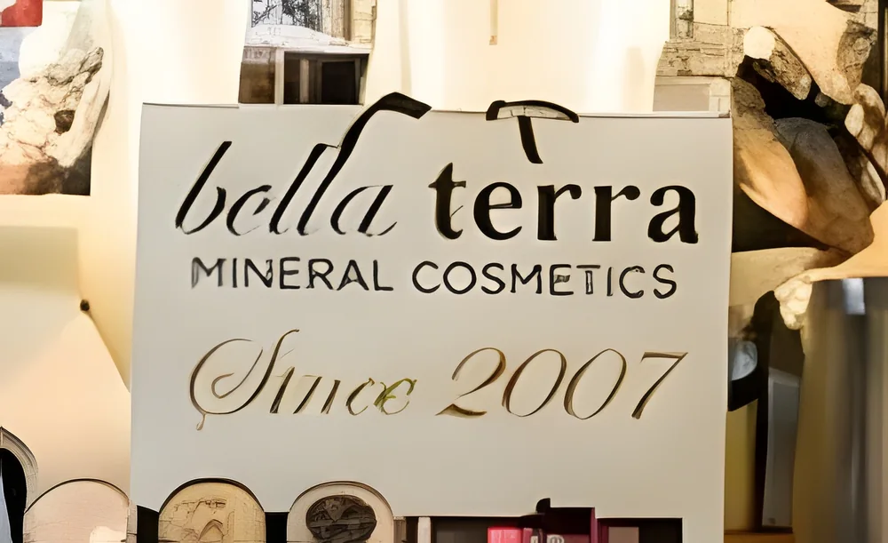BELLATERRA Mineral Cosmetics kiosk sign reading Since 2007